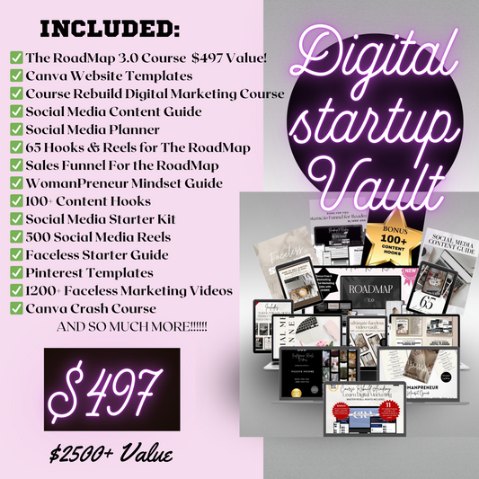 THE DIGITAL STARTUP VAULT! INCLUDES ROADMAP 3.0 & COURSE REBUILD DIGITAL MARKETING COURSE AND HUNDREDS OF REELS and  PLR DONE FOR YOU PRODUCTS! INCLUDEs MASTER RESELL RIGHTS!
